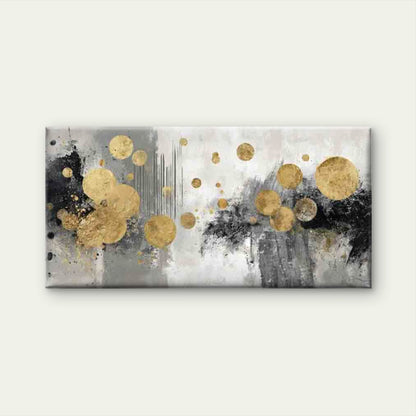 Floating Golden Circle Moons Wall Art Canvas Office Home Room Framed 120x60cm - Bella Home Decor