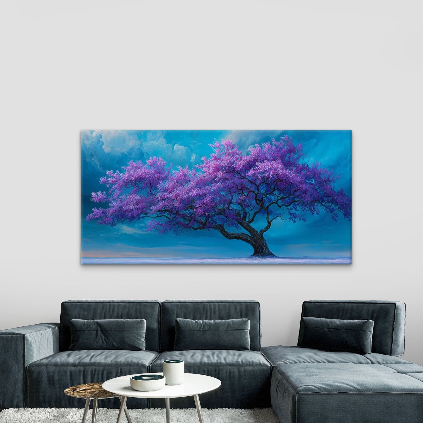 Purple Blossoms Paintings Wall Art Canvas Office Home Room Framed 120x60cm