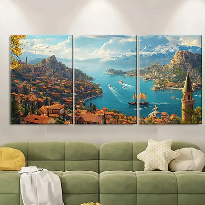 3pcs Lideniz Turkey Scenic Travel Poster Wall Art Set Canvas Framed 60x90cm - High Quality Print 100% Australian Made Wall Canvas Ready to Hang