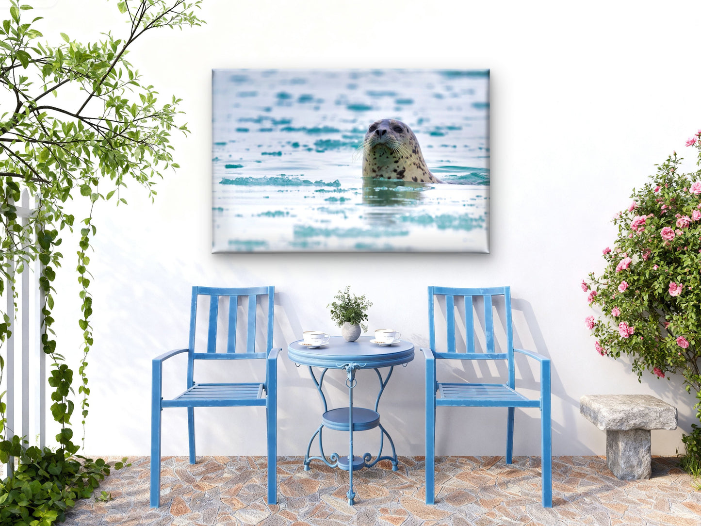 Spotted Harbour Seal in Arctic Icy Waters Wall Art Decor 100% Australian Made - Bella Home Decor