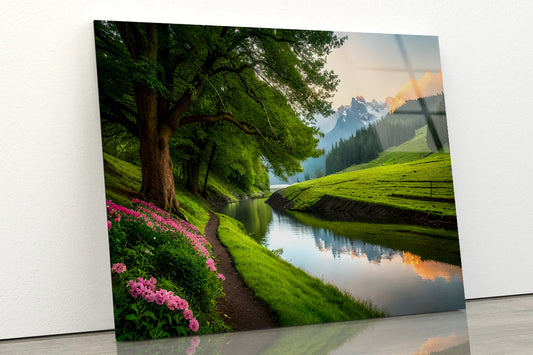 Serene River with Trees Acrylic Glass Print Tempered Glass Wall Art 100% Made in Australia Ready to Hang