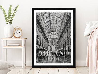 Fashion Store B&W View Photograph Glass Framed Wall Art, Ready to Hang Quality Print With White Border Black