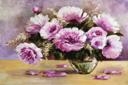 Flower Vase & Flower Petals Lay On The Table Glass Framed Wall Art, Ready to Hang Quality Print