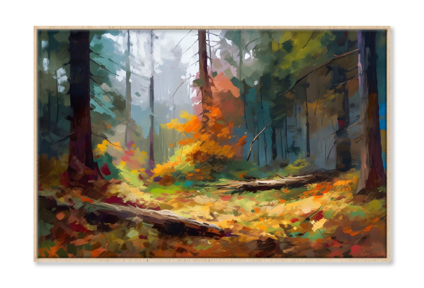 Tree Trunk & Autumn Forest Oil Painting Wall Art Limited Edition High Quality Print Canvas Box Framed Natural