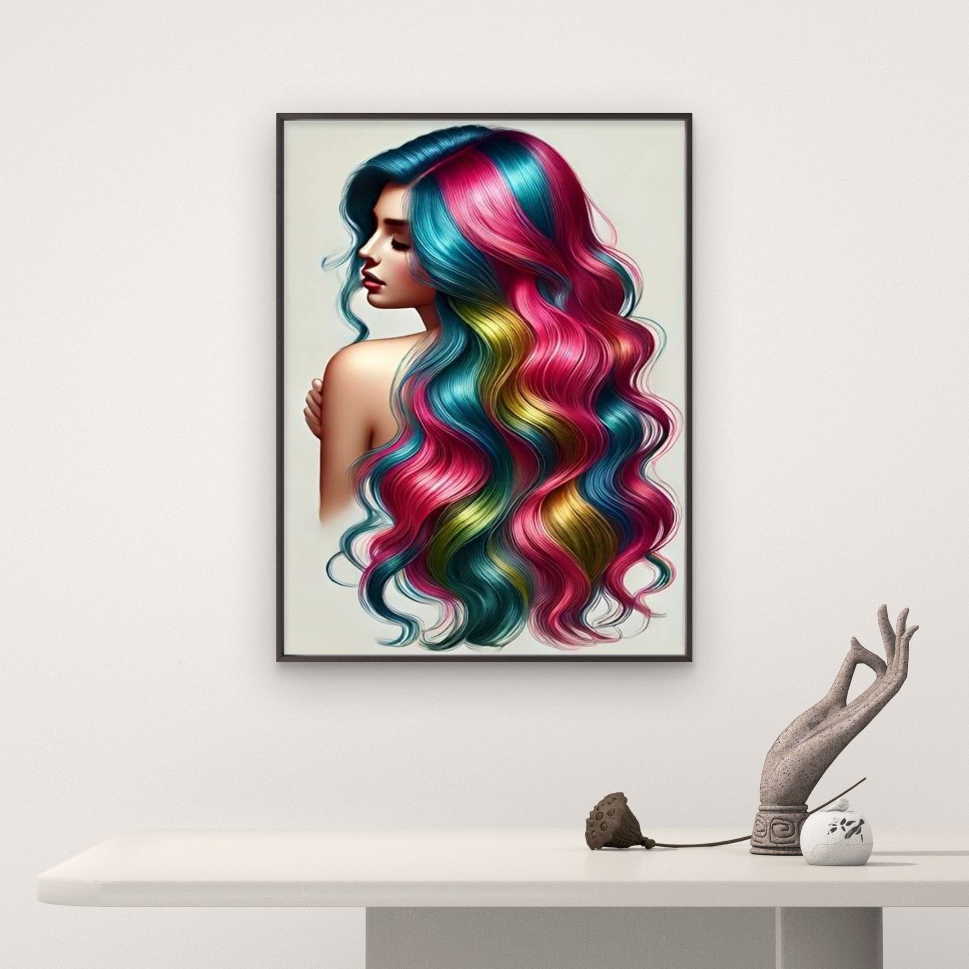 Gradient from Pink to Blue Woman Hair Design Fashion Home Decor Premium Quality Poster Print Choose Your Sizes - Bella Home Decor