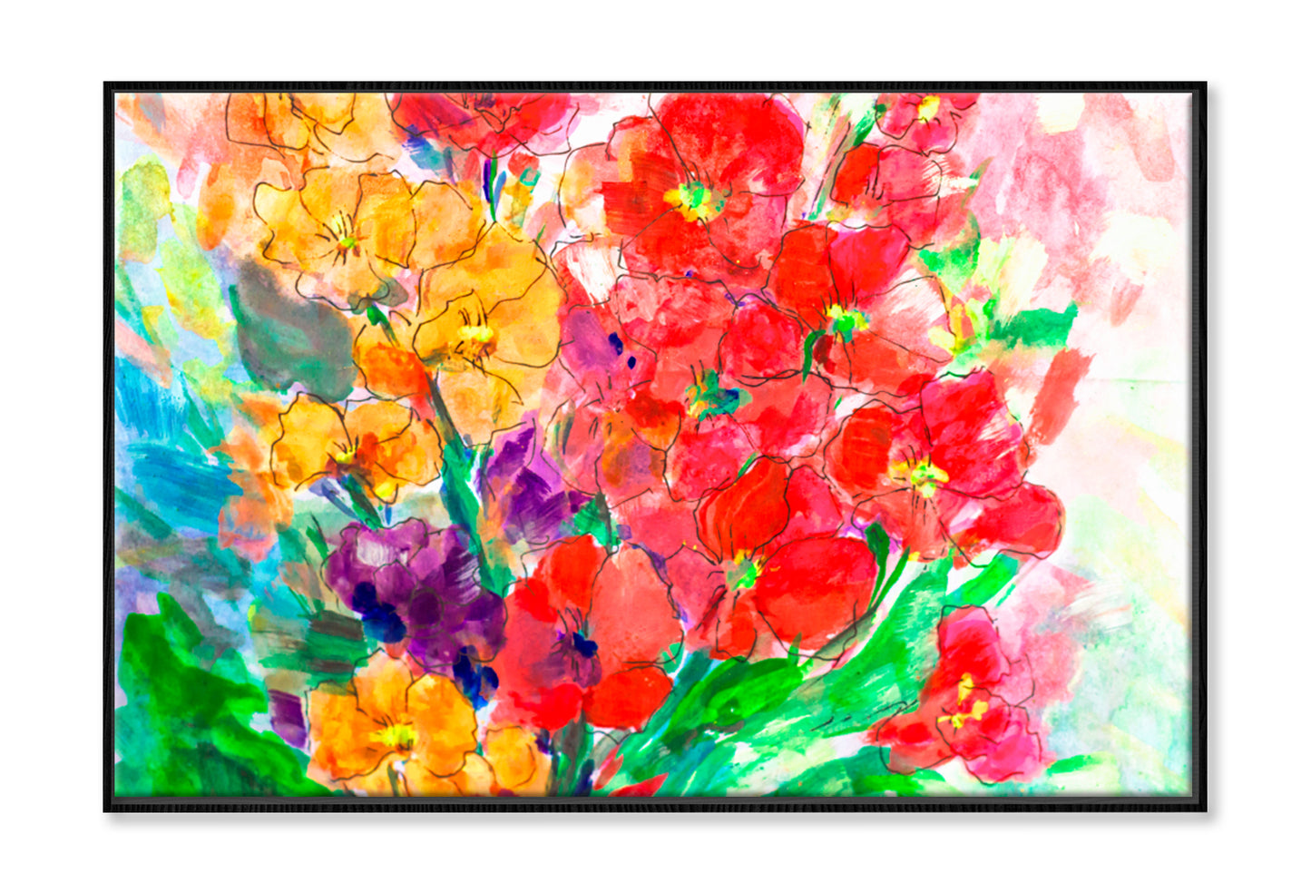 Vivid Flowers Oil Painting Wall Art Limited Edition High Quality Print Canvas Box Framed Black