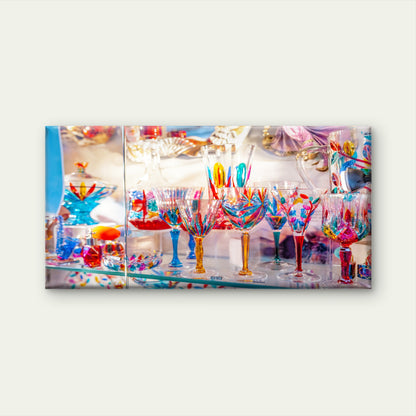 Italian Murano Glass Goblets Wall Art Canvas Office Home Room Framed 120x60cm - Bella Home Decor