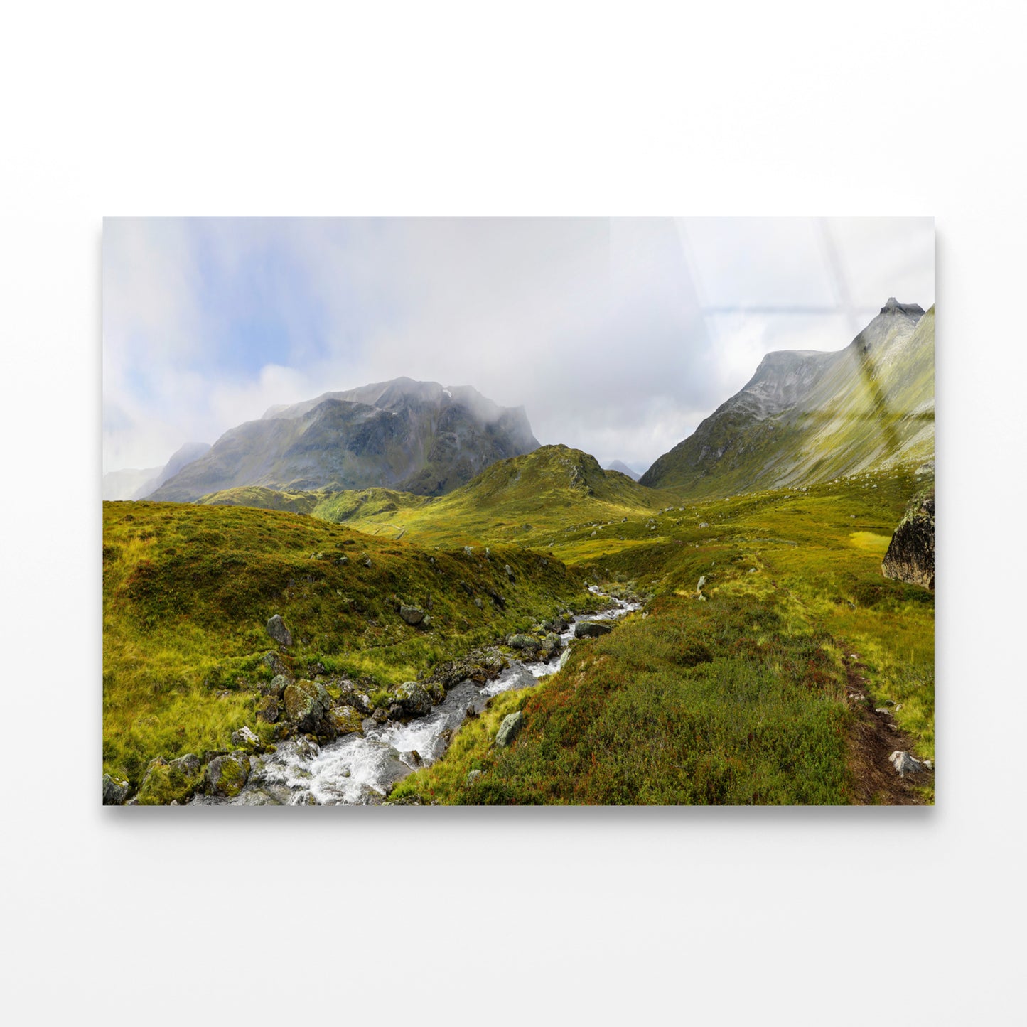 Stream Flowing Green Mountain Acrylic Glass Print Tempered Glass Wall Art 100% Made in Australia Ready to Hang - Bella Home Decor