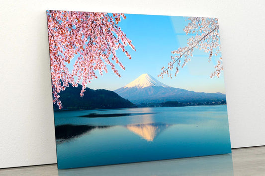 Mountain Fuji In Autumn and Clear Sky in Japan Acrylic Glass Print Tempered Glass Wall Art 100% Made in Australia Ready to Hang