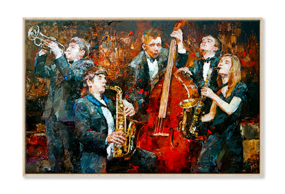 Stylish Jazz Band Playing Music Oil Painting Wall Art Limited Edition High Quality Print Canvas Box Framed Natural