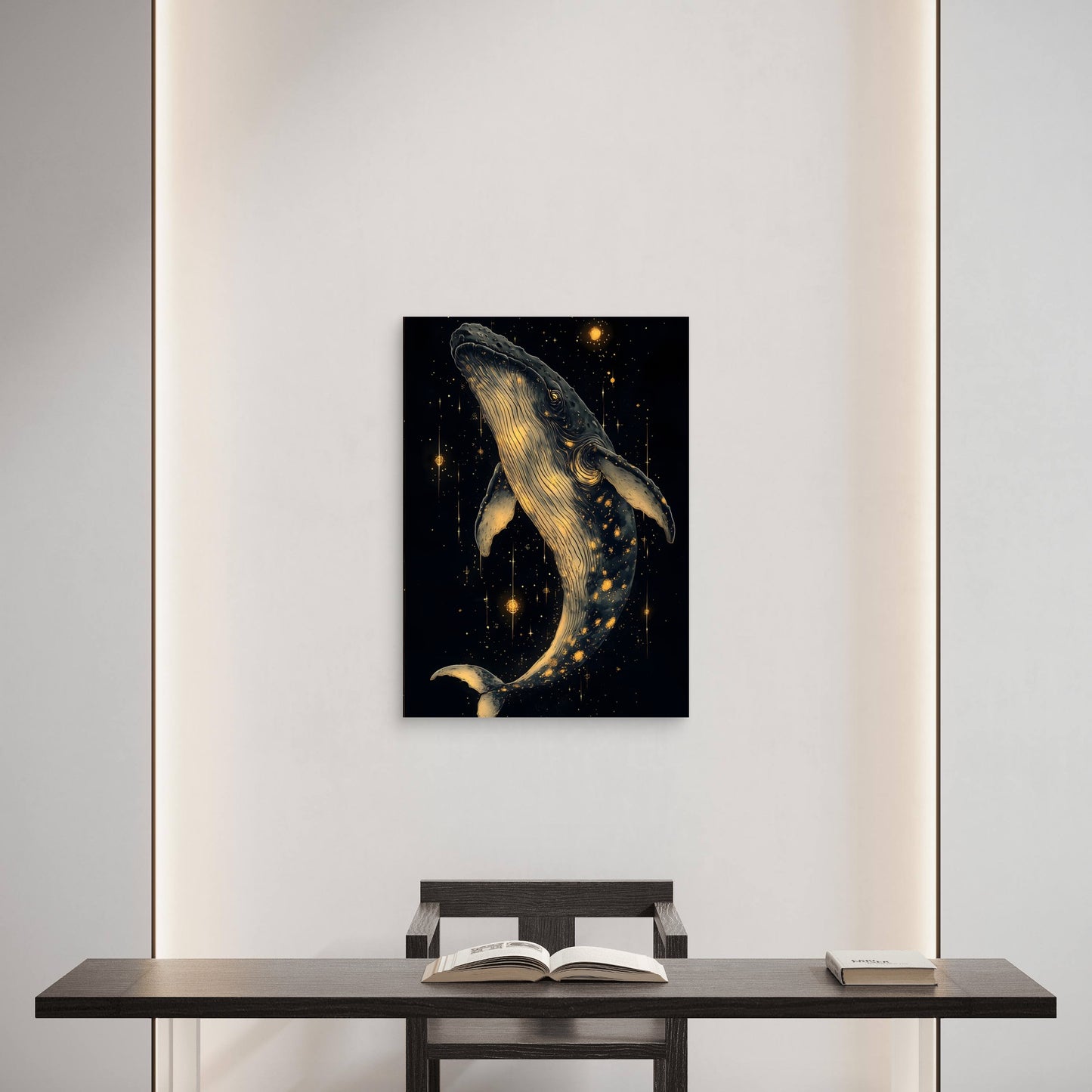 Celestial Gold Humpback Whale 60x90cm Metal Print Ready to Hang - Bella Home Decor