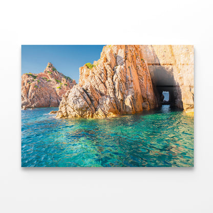 Clear Blue Ocean with Rocky Cave Acrylic Glass Print Tempered Glass Wall Art 100% Made in Australia Ready to Hang - Bella Home Decor