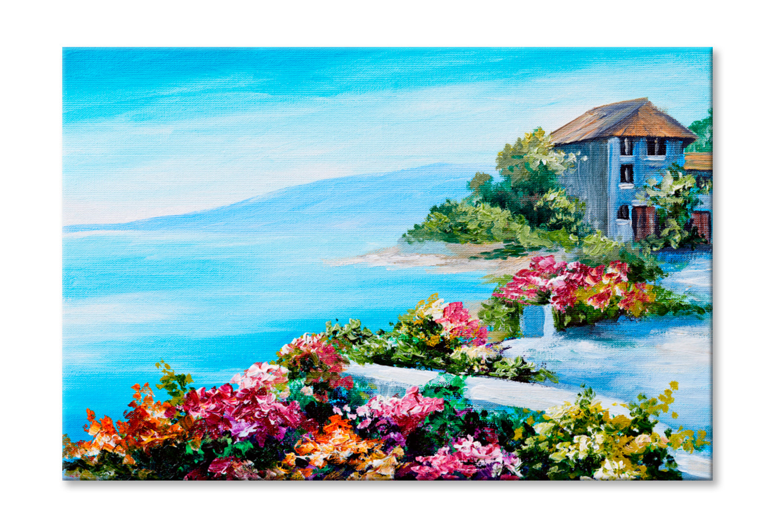 House Near The Sea, Sea Coast Oil Painting Limited Edition High Quality Print Stretched Canvas None