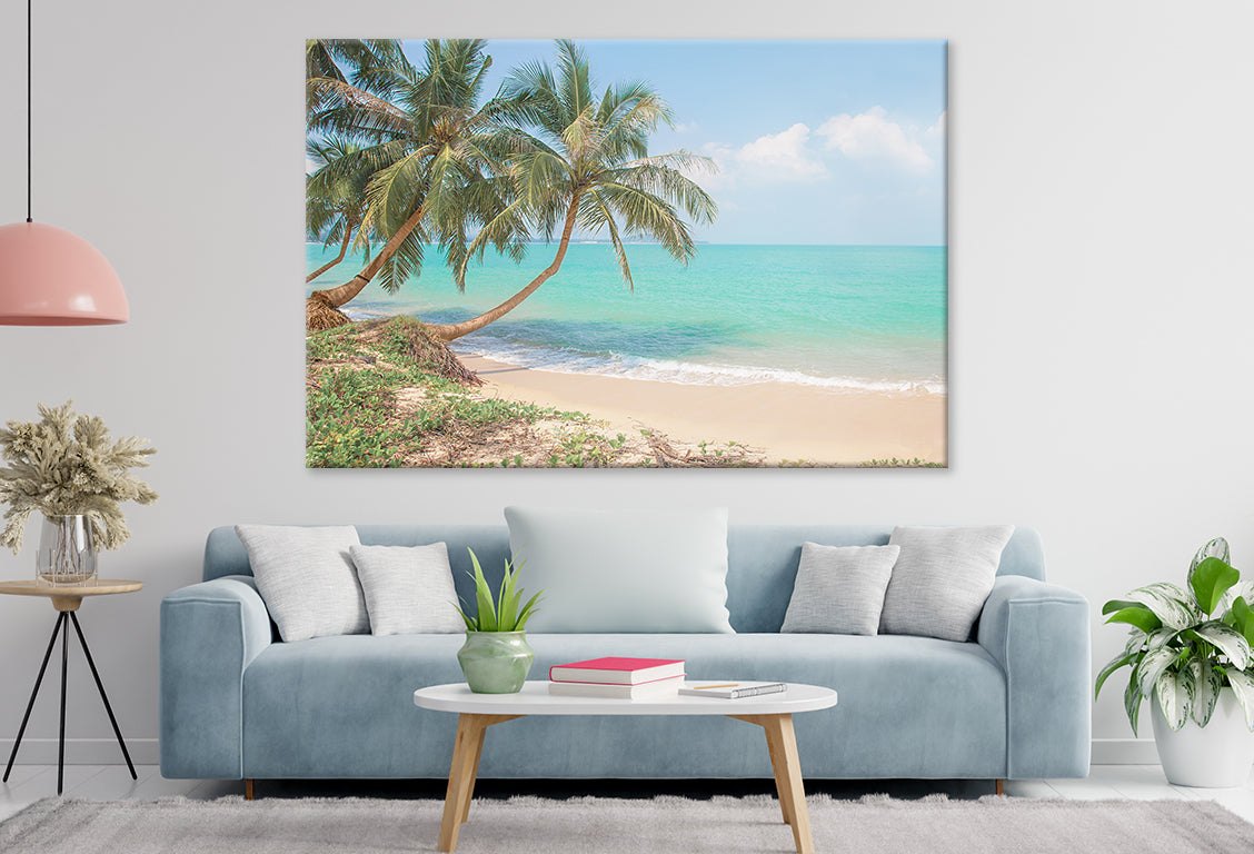 Tropical Beach with Coconut Palm Trees Print 100% Australian Made