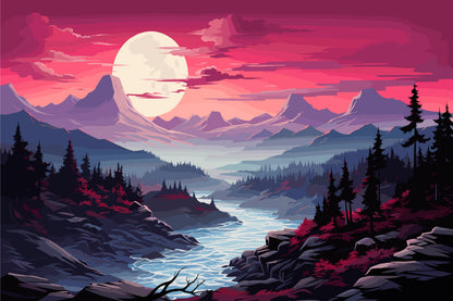Vector Mountain Valley River Landscape Wall Art Decor 100% Australian Made