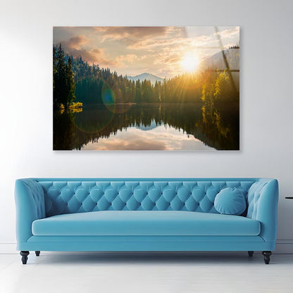 Peaceful Green Outdoor Environment with Lake Acrylic Glass Print Tempered Glass Wall Art 100% Made in Australia Ready to Hang