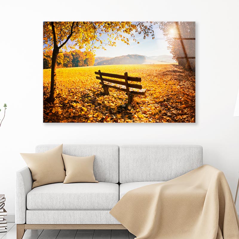 Herbstlandschaft Mit Sonnenschein Acrylic Glass Print Tempered Glass Wall Art 100% Made in Australia Ready to Hang