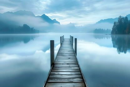 Dock On a Lake with Mountains in The Background  Acrylic Glass Print Tempered Glass Wall Art 100% Made in Australia Ready to Hang - Bella Home Decor