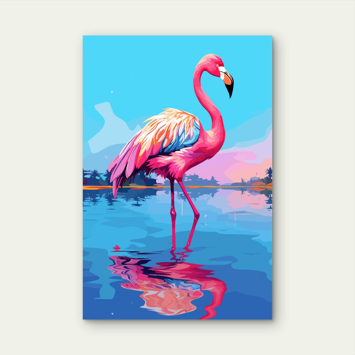 Tropical Pink Flamingo Water Reflection 60x90cm Metal Print Ready to Hang