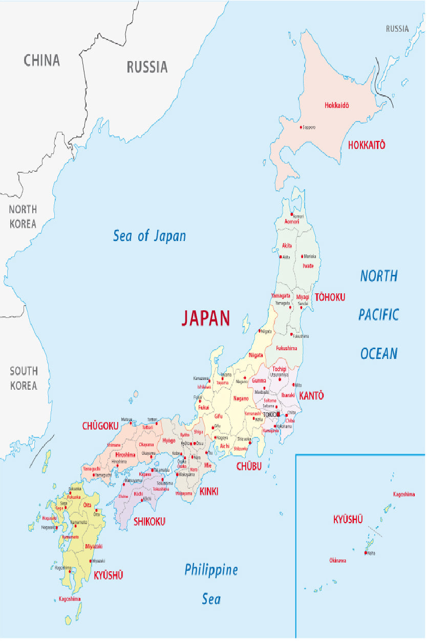 Japan Administrative Map Home Decor Premium Quality Poster Print Choose Your Sizes