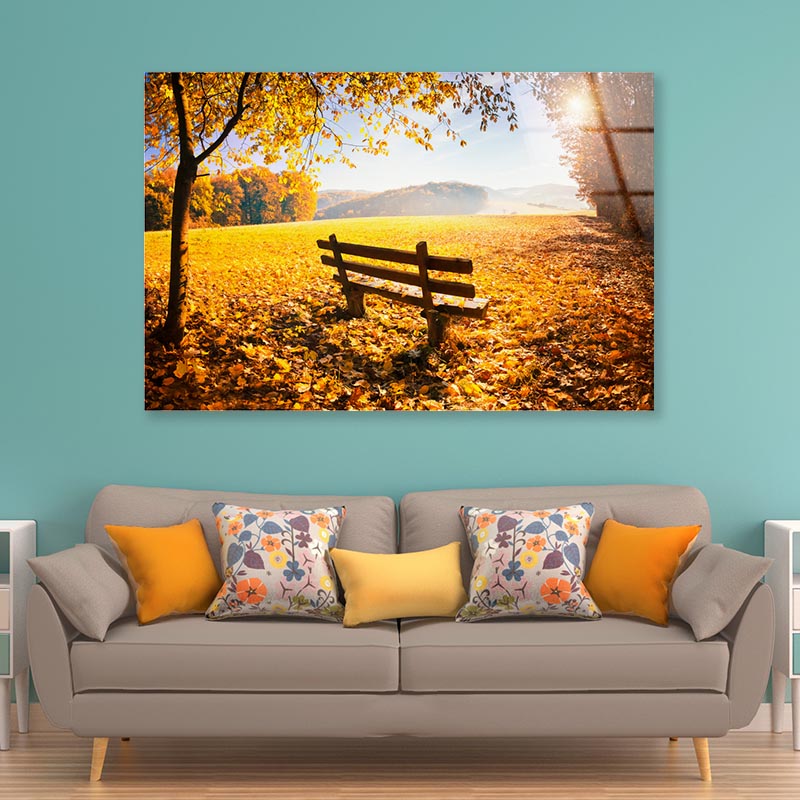 Herbstlandschaft Mit Sonnenschein Acrylic Glass Print Tempered Glass Wall Art 100% Made in Australia Ready to Hang