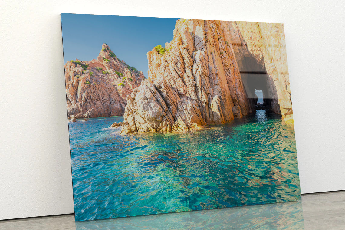 Clear Blue Ocean with Rocky Cave Acrylic Glass Print Tempered Glass Wall Art 100% Made in Australia Ready to Hang - Bella Home Decor