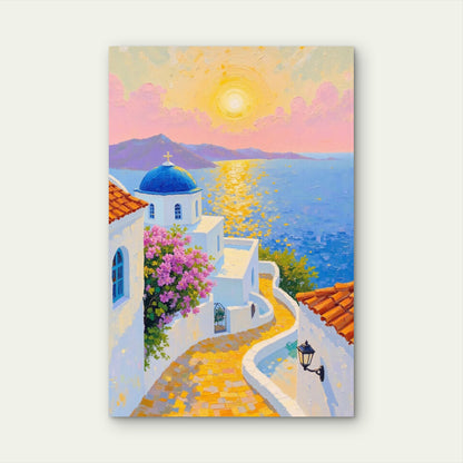 Santorini Greece Sea Pathway 60x90cm Metal Print Ready to Hang