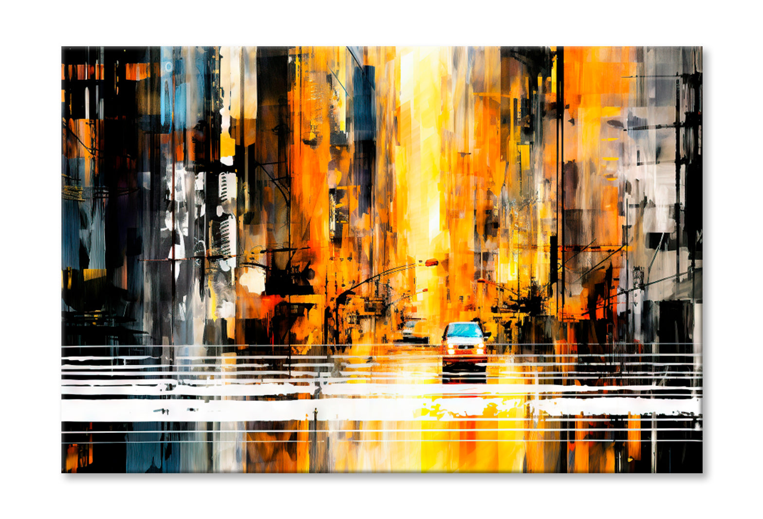 Abstract City Street View Oil Painting Wall Art Limited Edition High Quality Print Stretched Canvas None