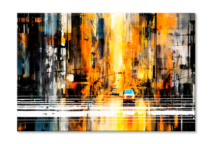 Abstract City Street View Oil Painting Wall Art Limited Edition High Quality Print Stretched Canvas None