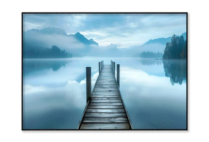 Dock On a Lake with Mountains in The Background Home Decor Premium Quality Poster Print Choose Your Sizes - Bella Home Decor