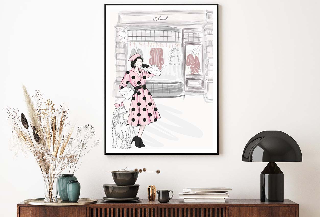 Pink Lady With Her Dog Fashion Art Design Home Decor Premium Quality Poster Print Choose Your Sizes