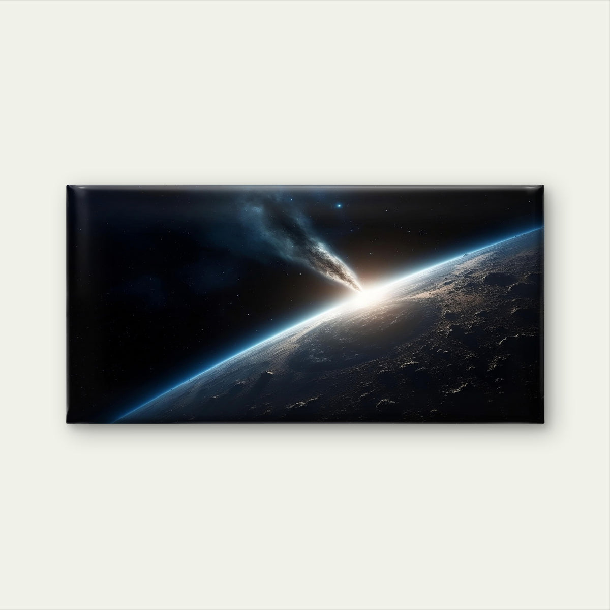 Asteroid Impact Space View Planet Wall Art Canvas Office Home Framed 120x60cm