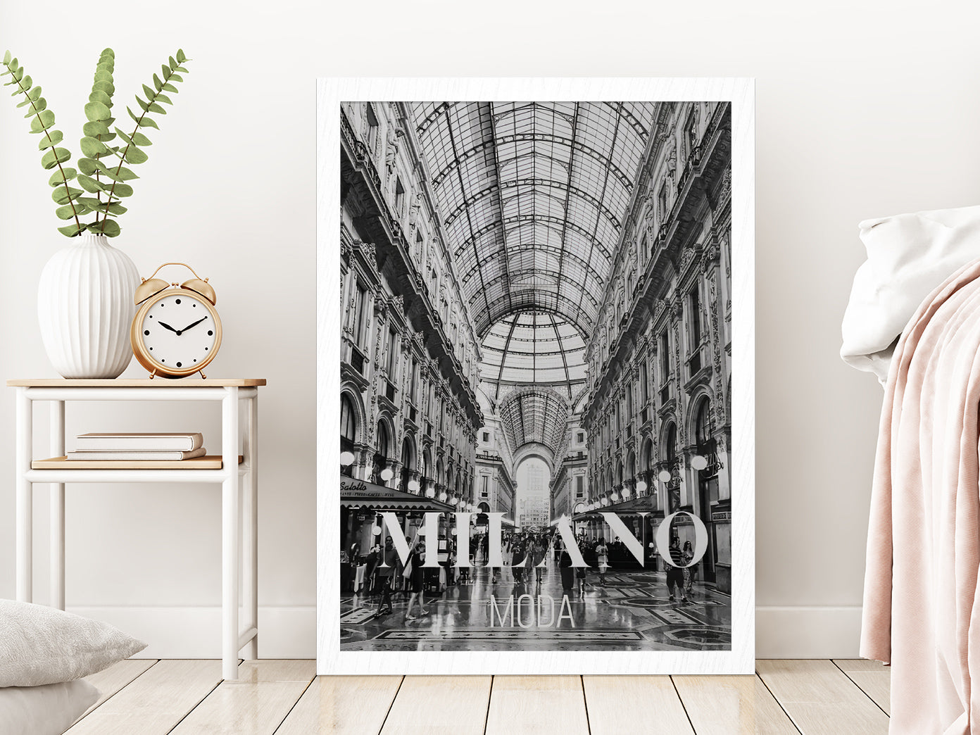 Fashion Store B&W View Photograph Glass Framed Wall Art, Ready to Hang Quality Print Without White Border White