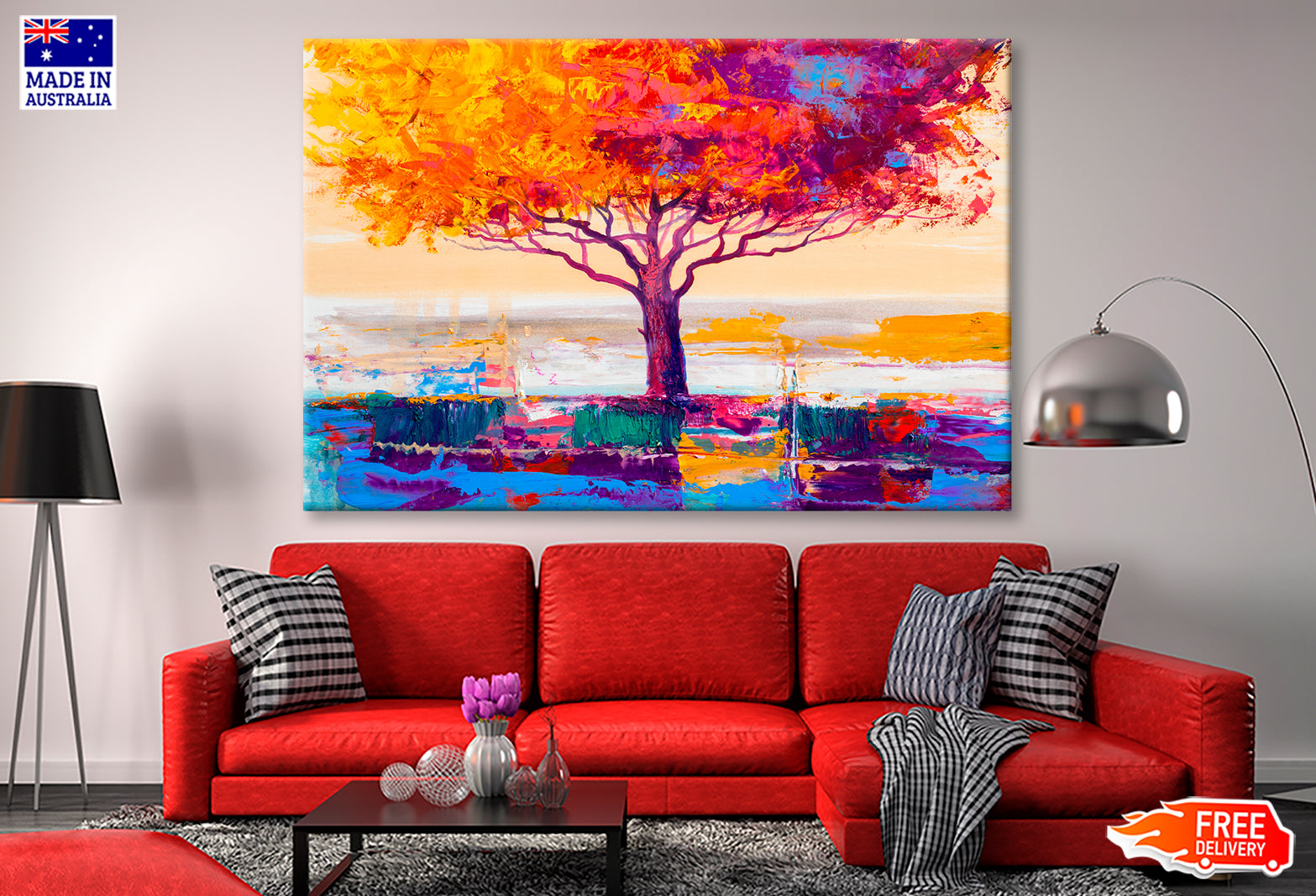 Orange Red Leaves With Large Tree Oil Painting Limited Edition High Quality Print