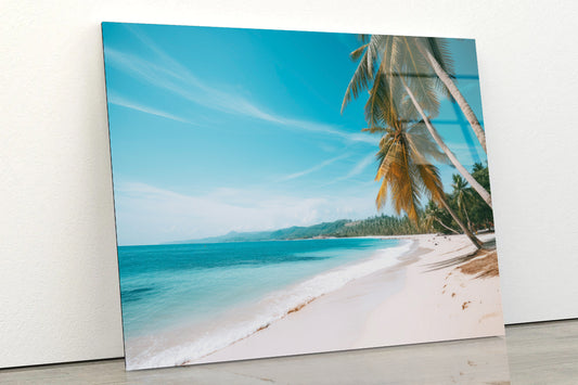 Tropical Beach Paradise with Palm Trees Acrylic Glass Print Tempered Glass Wall Art 100% Made in Australia Ready to Hang