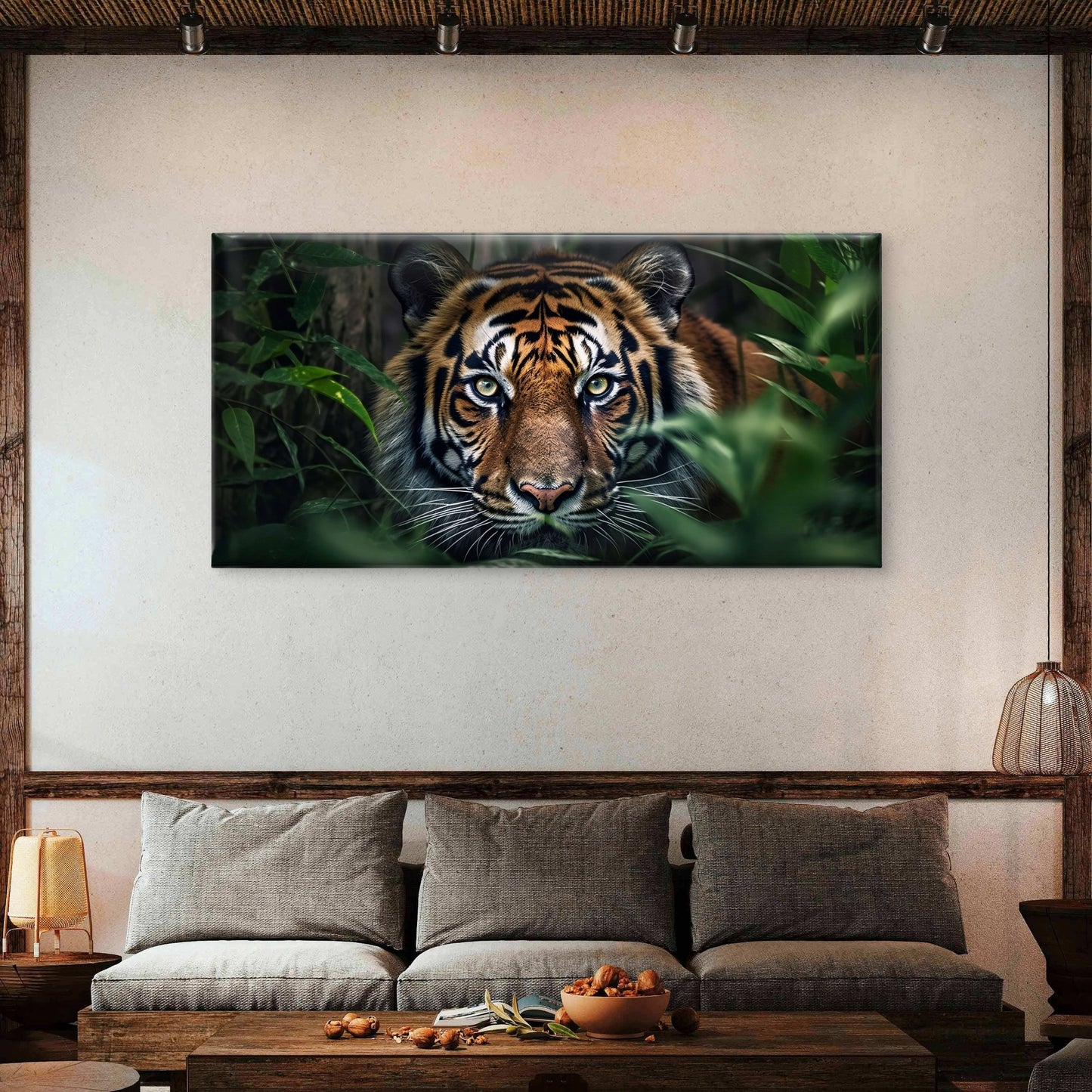Majestic Tiger Face Close Up Jungle Wildlife Wall Art Canvas Office Home Room Framed 120x60cm