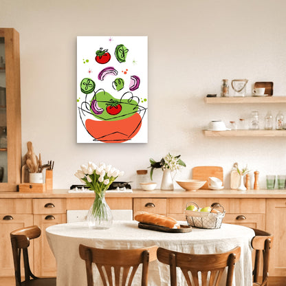 Abstract Fresh Vegetables Falling Into Bowl 40x60cm Metal Print Ready to Hang - Bella Home Decor