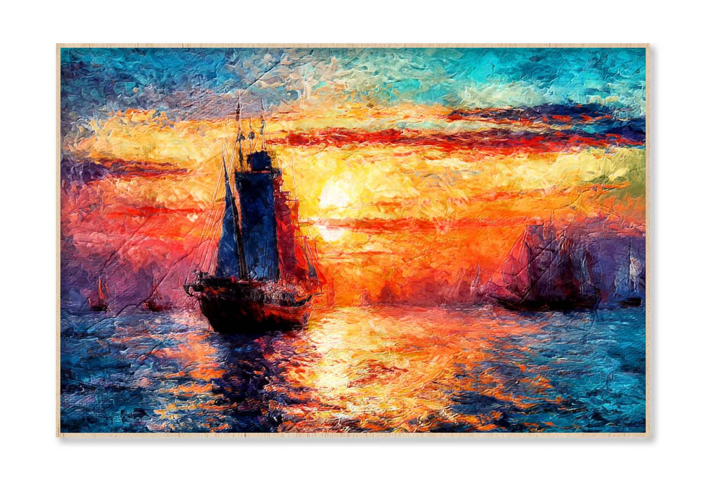 Seascape Paintings with Sunset Background Wall Art Limited Edition High Quality Print