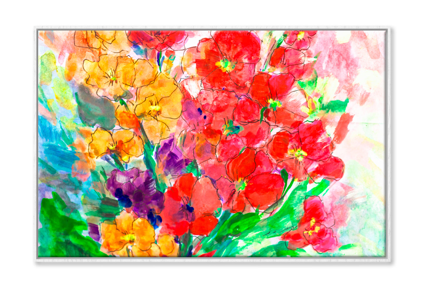 Vivid Flowers Oil Painting Wall Art Limited Edition High Quality Print Canvas Box Framed White