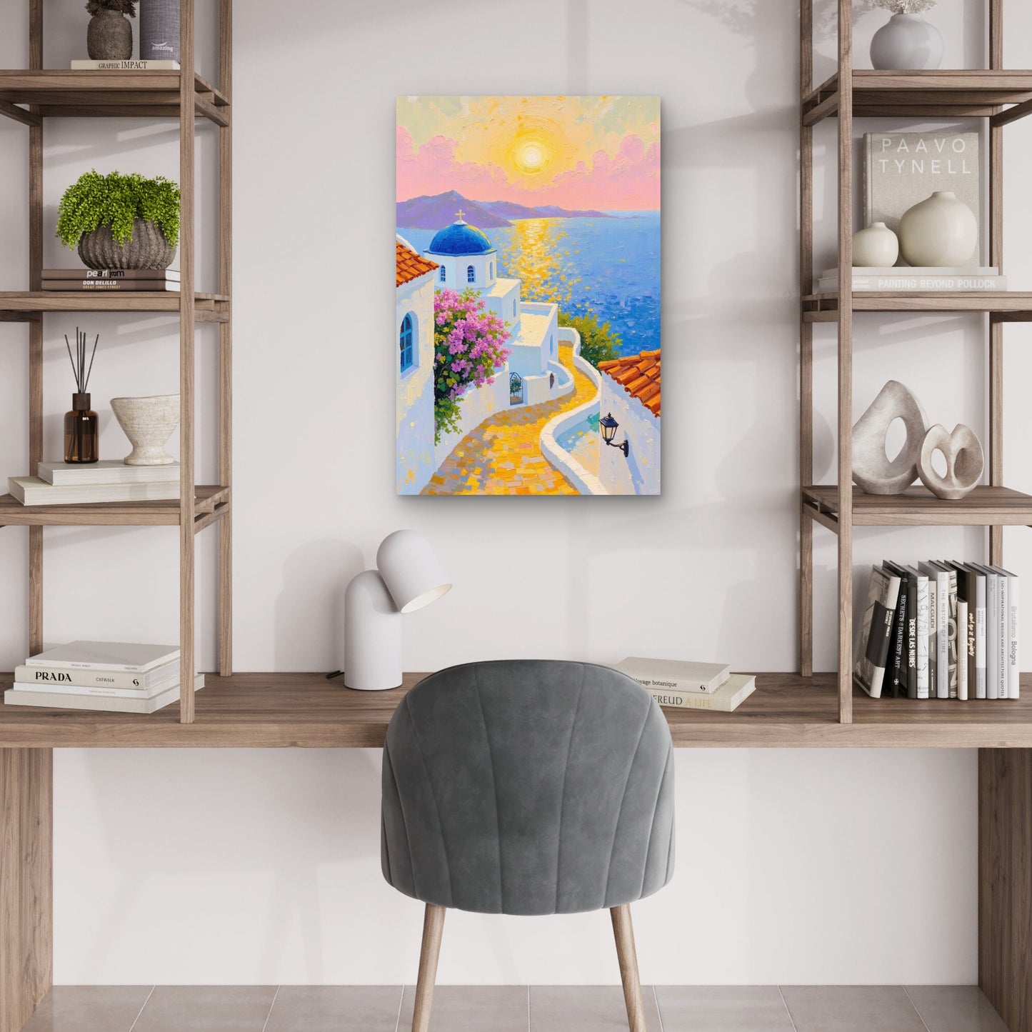 Santorini Greece Sea Pathway 60x90cm Metal Print Ready to Hang