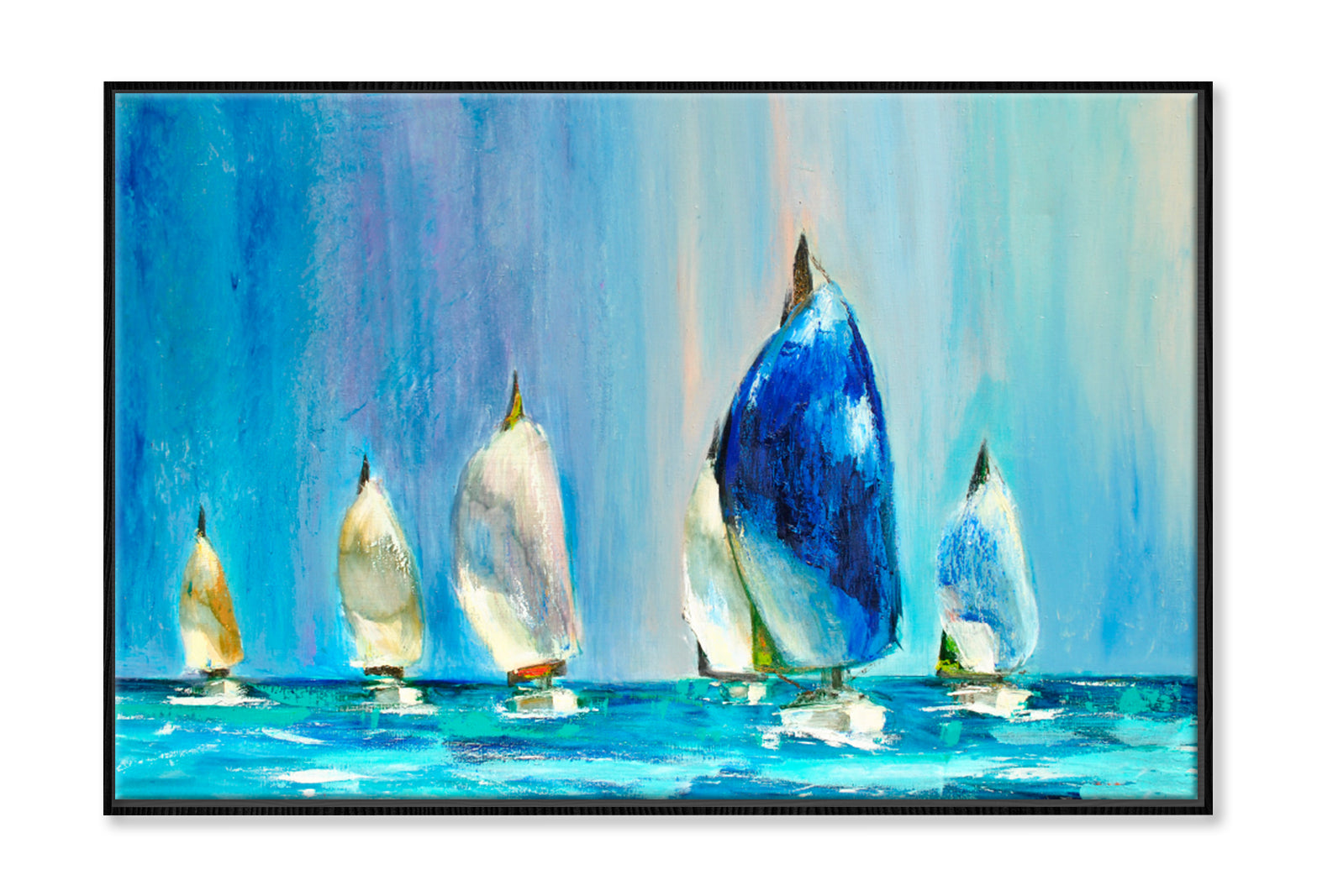 New Hope, Yachts Sailing Regatta Oil Painting Wall Art Limited Edition High Quality Print Canvas Box Framed Black