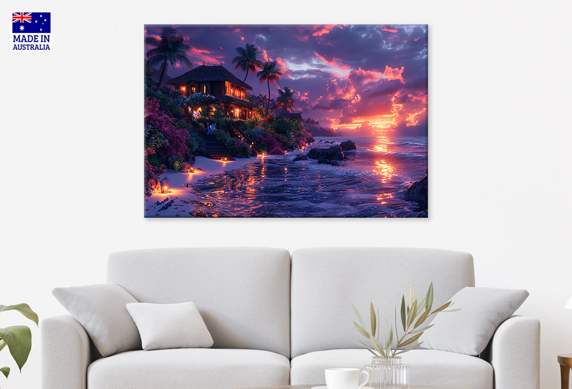 Nature Hawaii Beach Pink Golden Sunset Wall Art Decor 100% Australian Made