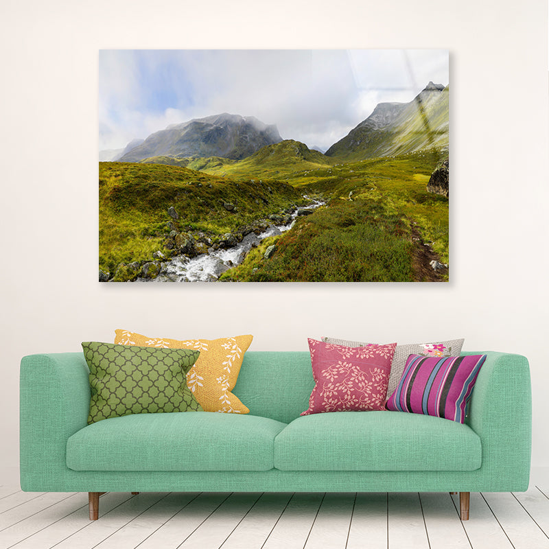 Stream Flowing Green Mountain Acrylic Glass Print Tempered Glass Wall Art 100% Made in Australia Ready to Hang - Bella Home Decor