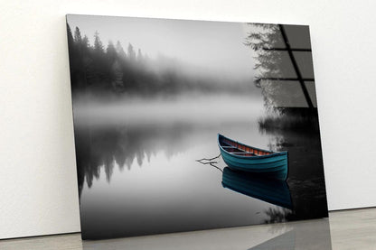 Boat In a Pristine Lake on A Foggy Morning Acrylic Glass Print Tempered Glass Wall Art 100% Made in Australia Ready to Hang