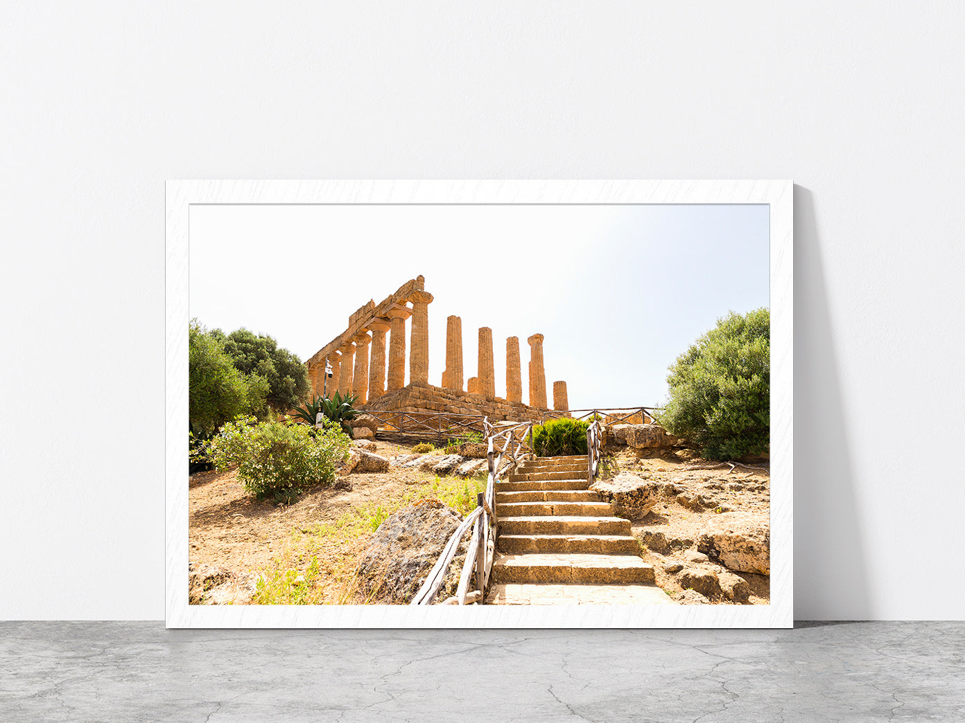 The Temple of Juno In Italy Glass Framed Wall Art, Ready to Hang Quality Print Without White Border White