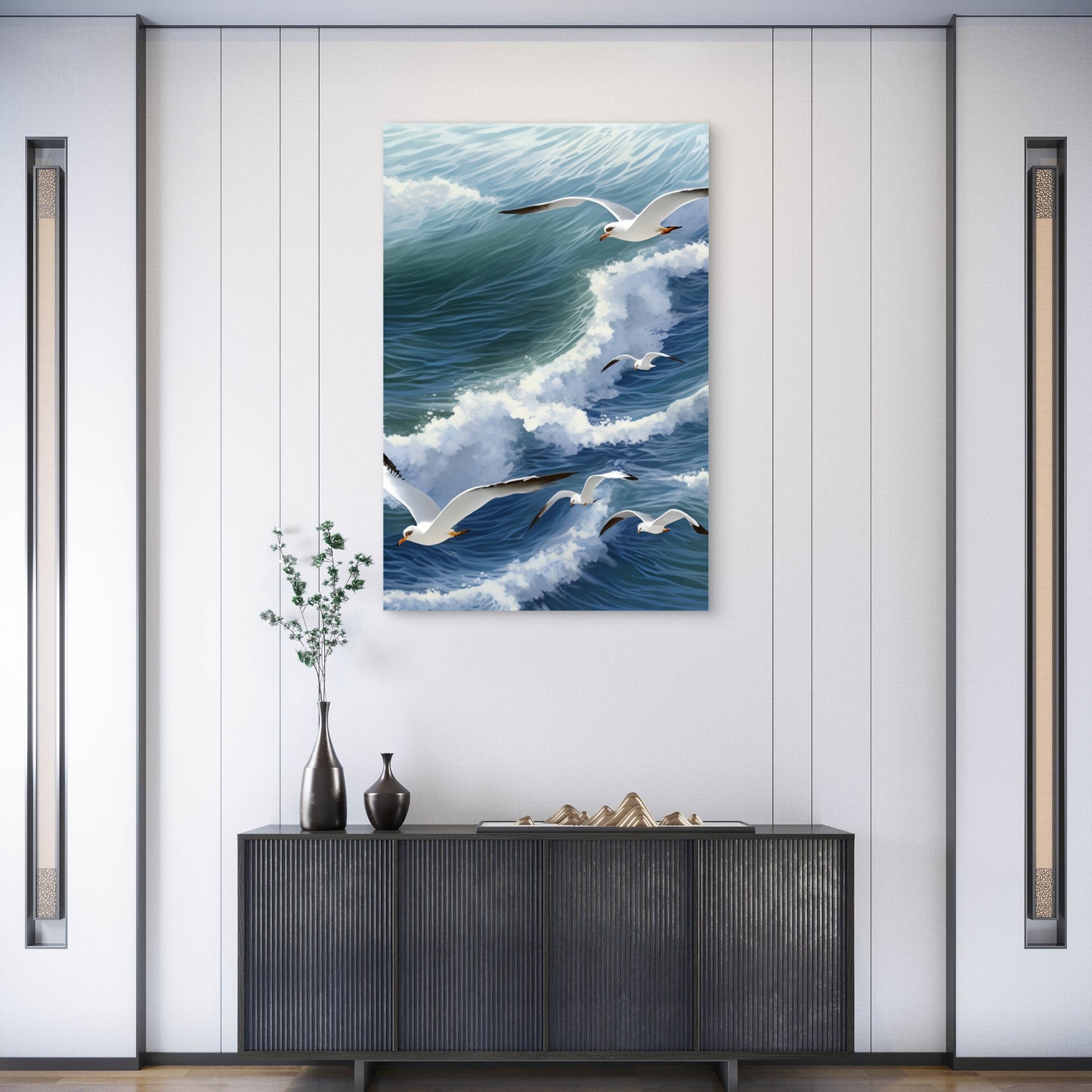Sea Shore Coastline with Seagull 40x60cm Metal Print Ready to Hang