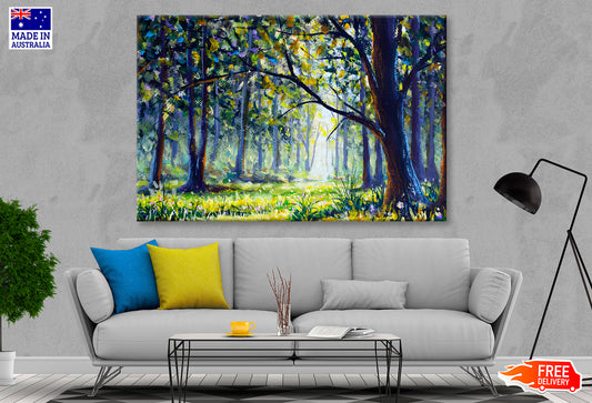 Sun Forest Green Trees Watercolor Painting Wall Art Limited Edition High Quality Print