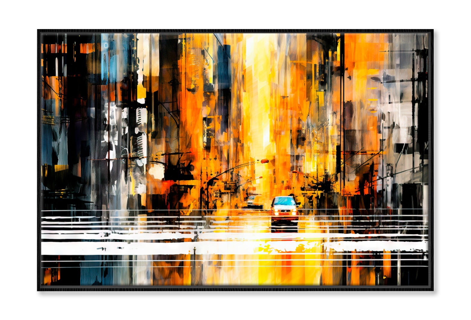 Abstract City Street View Oil Painting Wall Art Limited Edition High Quality Print Canvas Box Framed Black