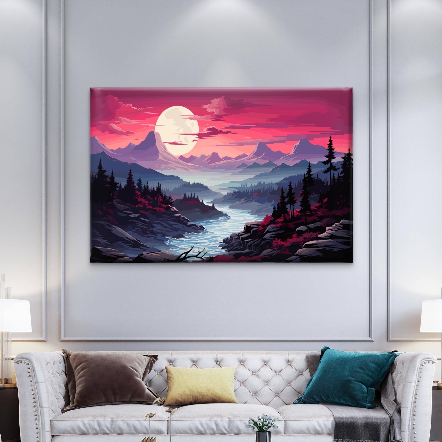 Vector Mountain Valley River Landscape Wall Art Decor 100% Australian Made