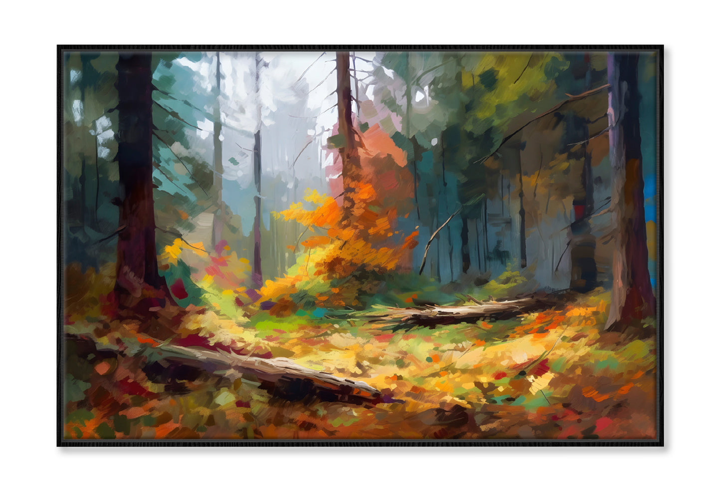 Tree Trunk & Autumn Forest Oil Painting Wall Art Limited Edition High Quality Print Canvas Box Framed Black